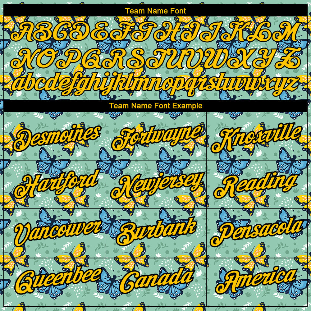 Custom Ice Blue Gold-Black 3D Pattern Design Butterfly Performance T-Shirt view 3