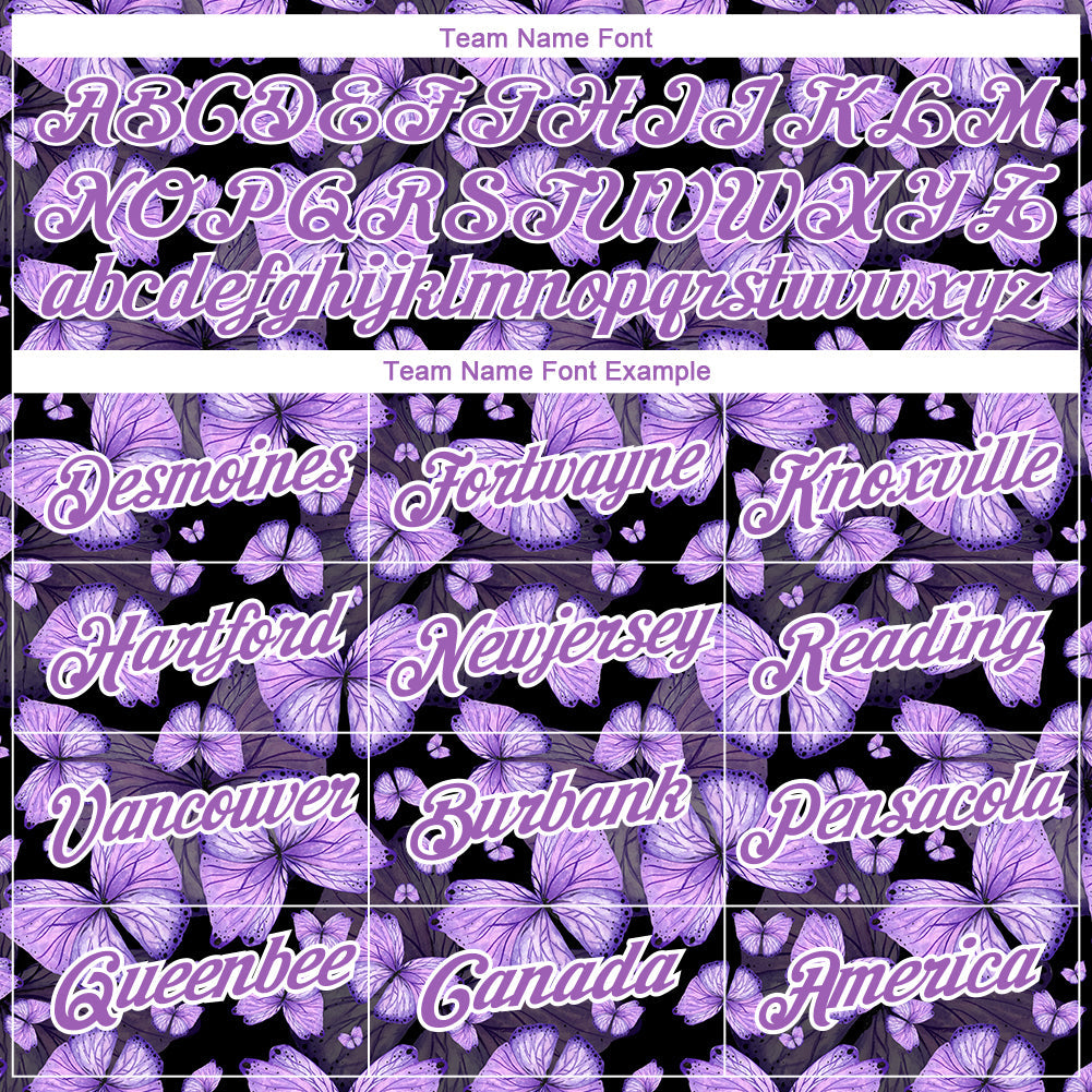Custom Medium Purple Black-White 3D Pattern Design Butterfly Performance T-Shirt view 3