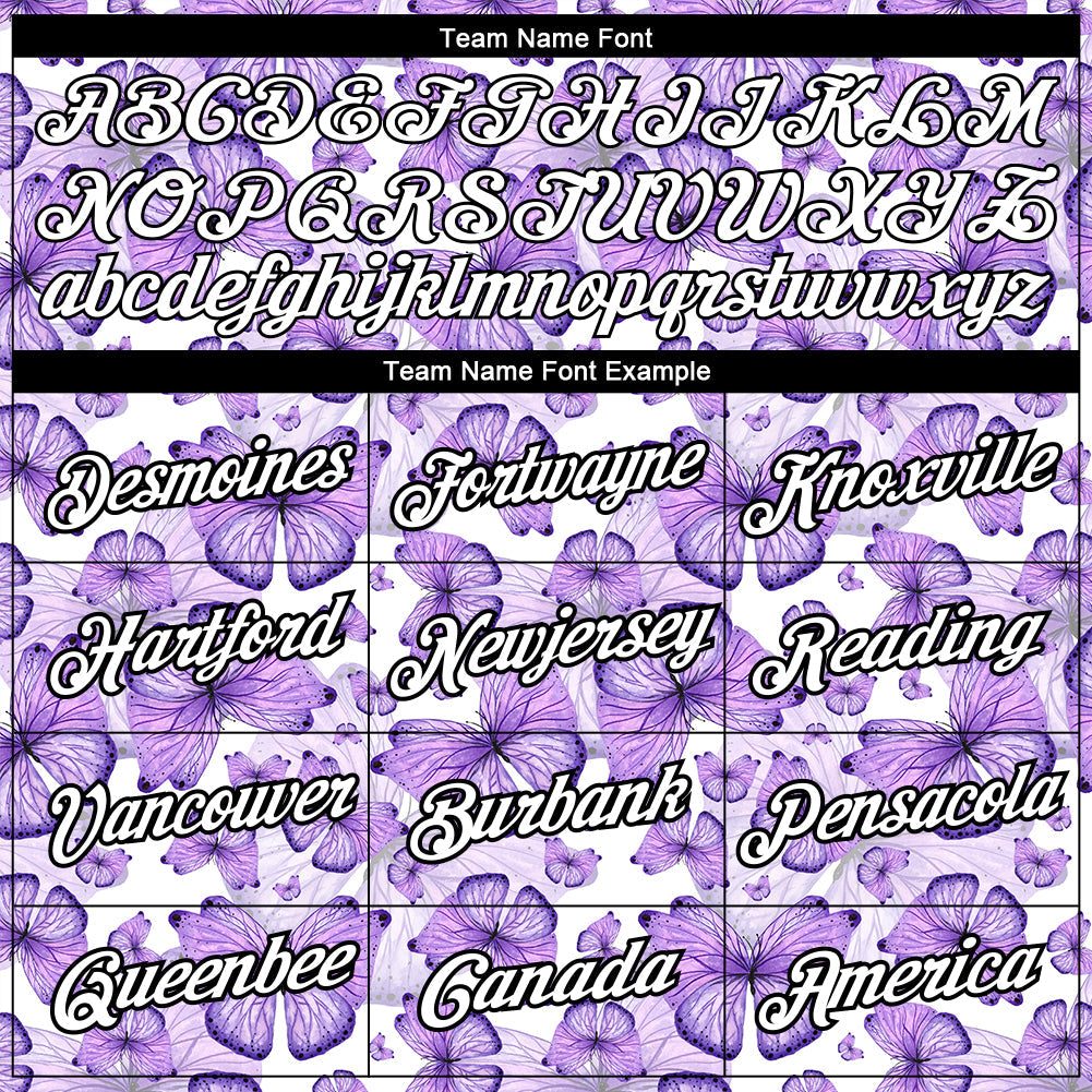 Custom Purple White-Black 3D Pattern Design Butterfly Performance T-Shirt view 3