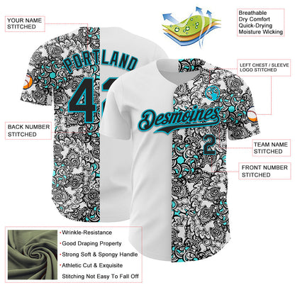 Custom White Black-Lakes Blue 3D Pattern Design Vintage Tattoos Authentic Baseball Jersey view 3