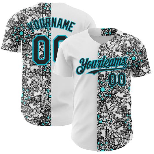 Custom White Black-Lakes Blue 3D Pattern Design Vintage Tattoos Authentic Baseball Jersey - Main View