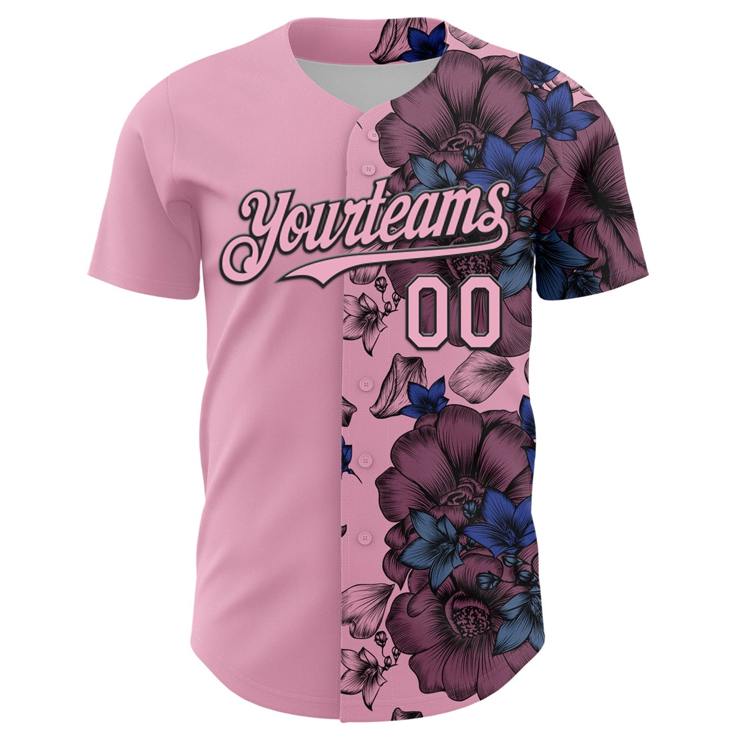 Custom Light Pink Black 3D Pattern Design Vintage Tattoos Authentic Baseball Jersey view 2