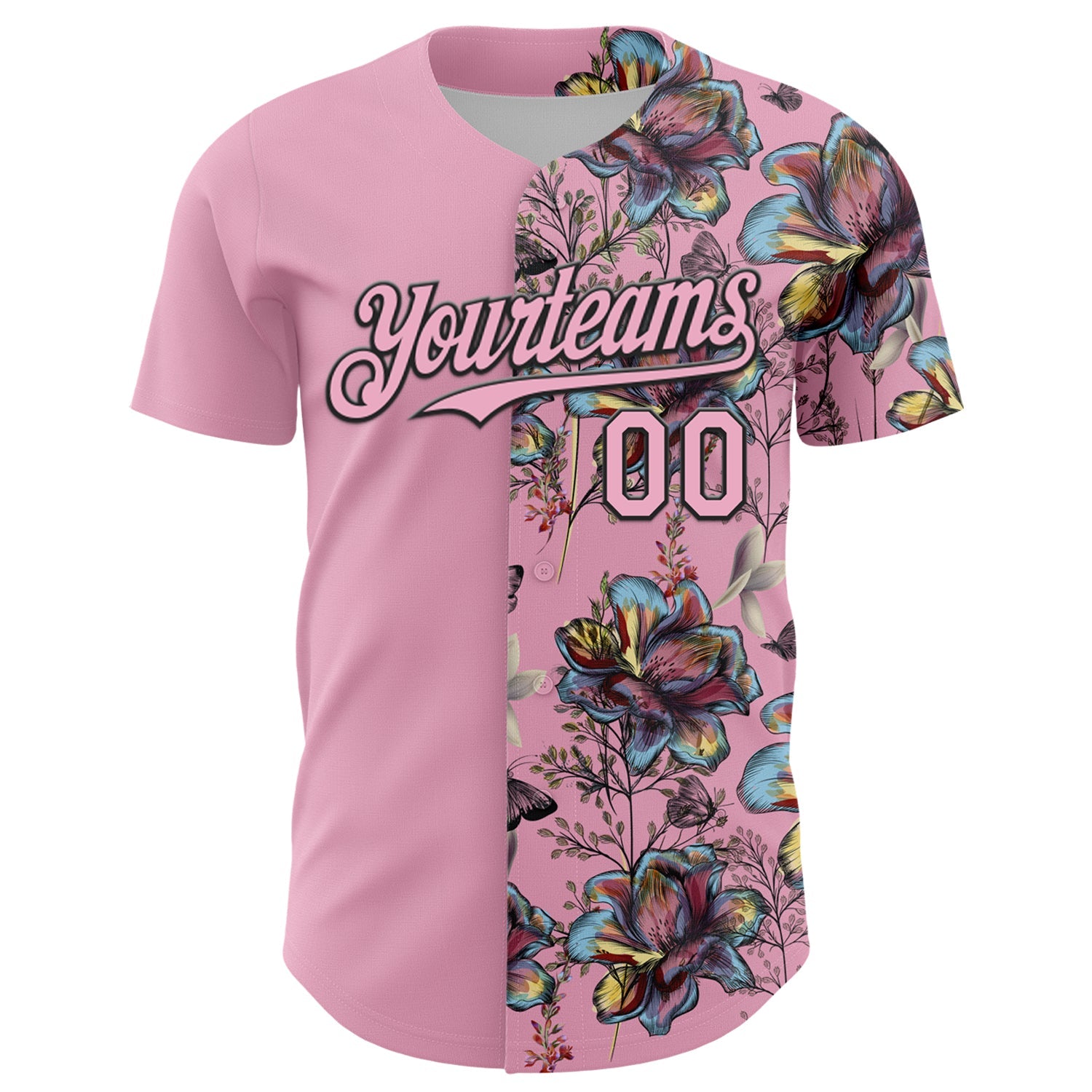 Custom Light Pink Black 3D Pattern Design Vintage Tattoos Authentic Baseball Jersey view 2