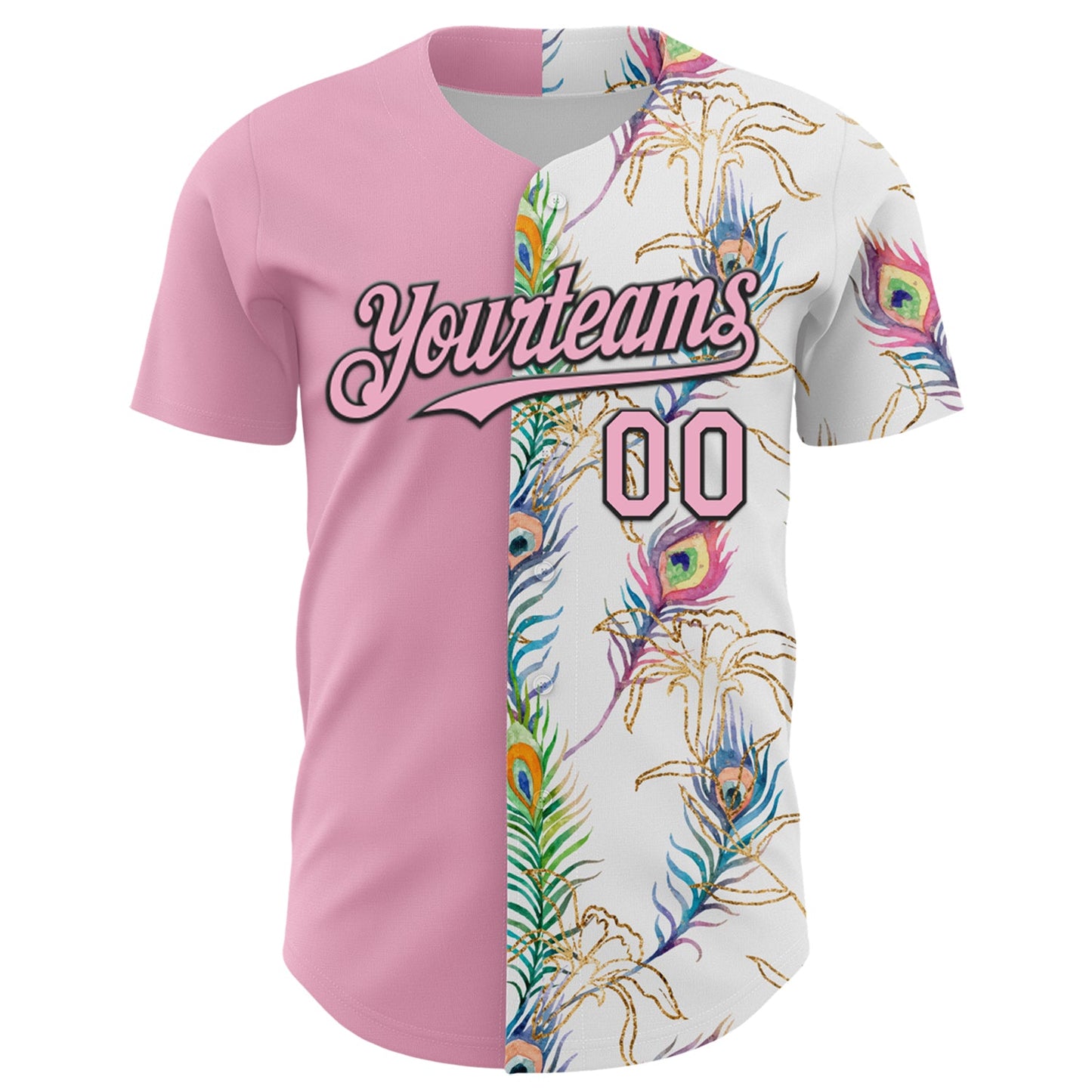Custom White Light Pink-Black 3D Pattern Design Vintage Tattoos Authentic Baseball Jersey view 2
