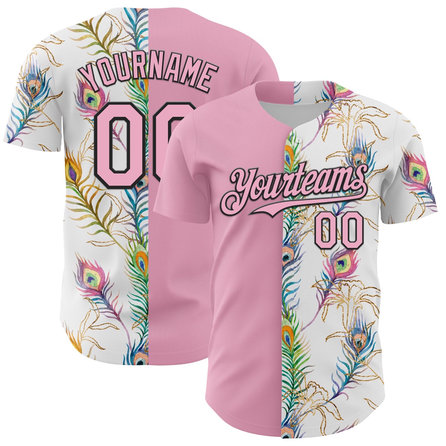 Custom White Light Pink-Black 3D Pattern Design Vintage Tattoos Authentic Baseball Jersey - Main View