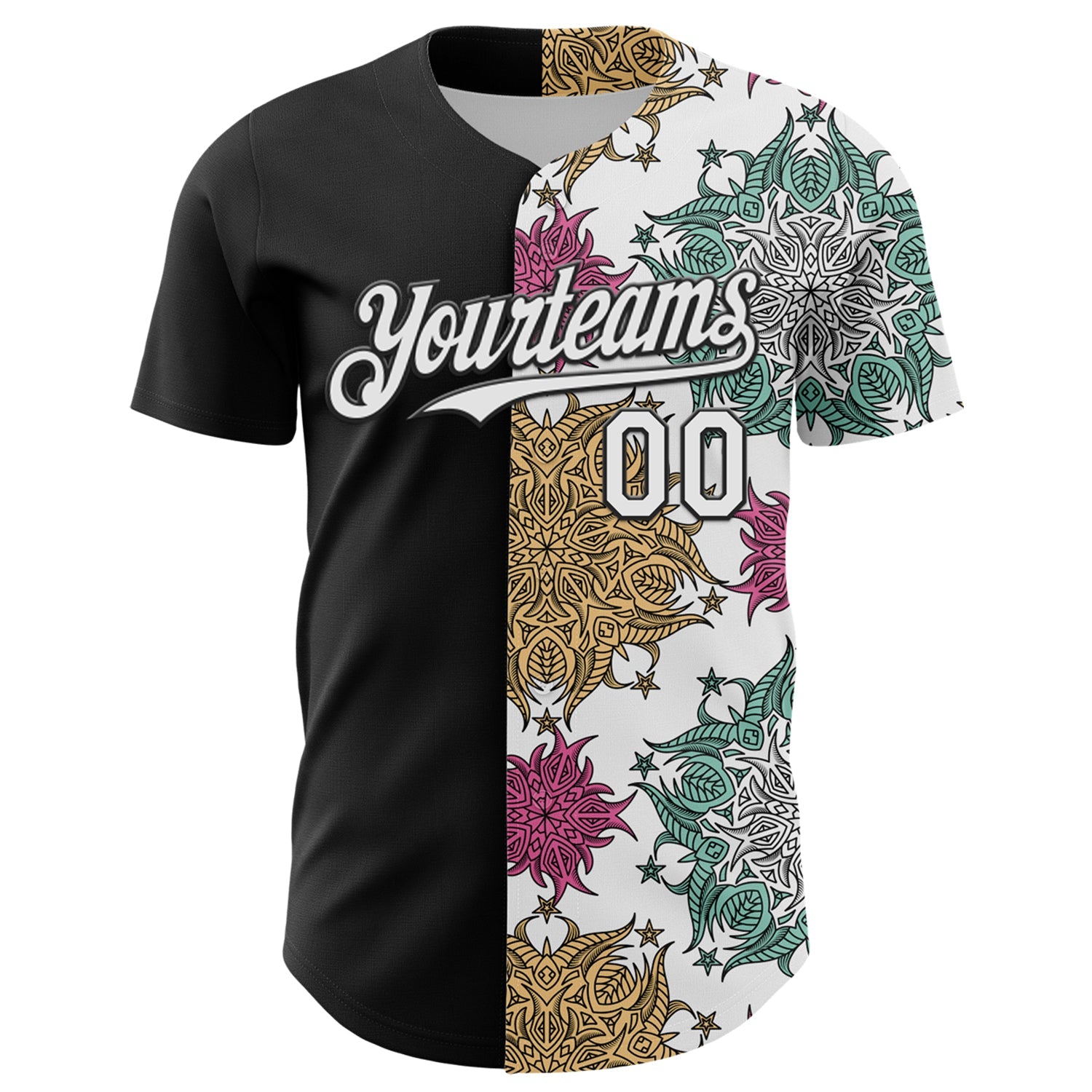Custom Black White 3D Pattern Design Vintage Tattoos Authentic Baseball Jersey view 2