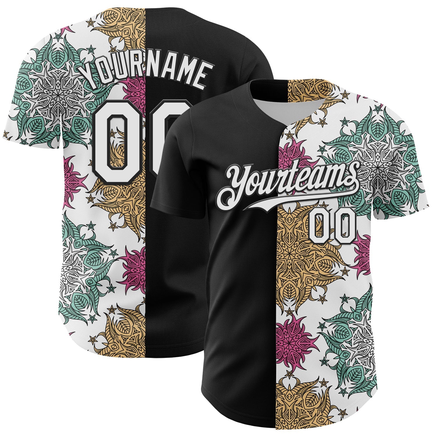 Custom Black White 3D Pattern Design Vintage Tattoos Authentic Baseball Jersey - Main View