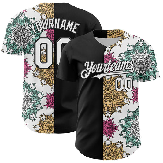 Custom Black White 3D Pattern Design Vintage Tattoos Authentic Baseball Jersey - Main View