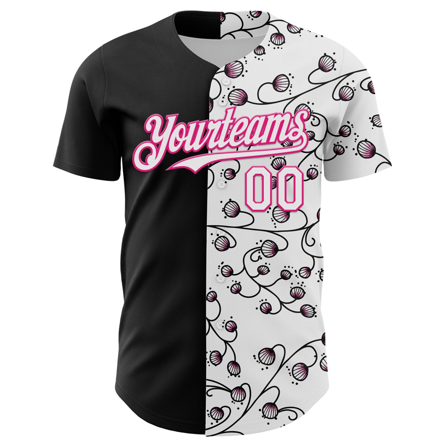 Custom Black White-Hot Pink 3D Pattern Design Vintage Tattoos Authentic Baseball Jersey view 2