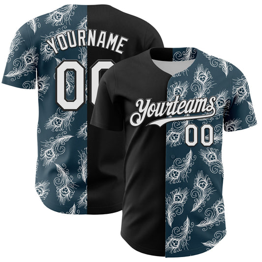 Custom Black White 3D Pattern Design Vintage Tattoos Authentic Baseball Jersey - Main View
