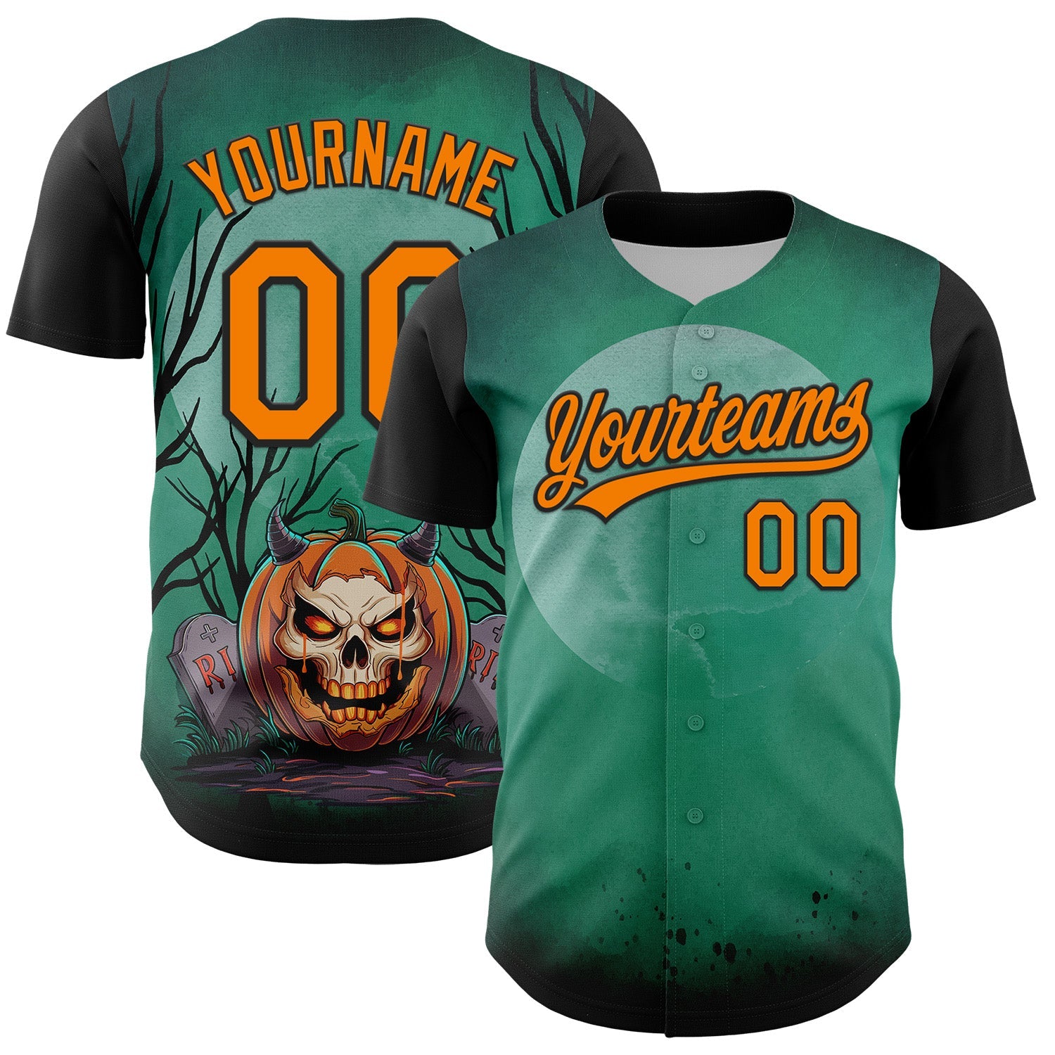 Custom Green Bay Orange-Black 3D Halloween Authentic Baseball Jersey - Main View