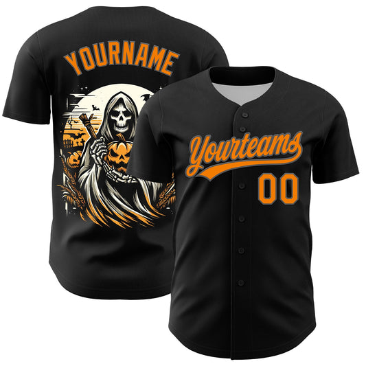 Custom Black Bay Orange-Steel Gray 3D Halloween Authentic Baseball Jersey - Main View