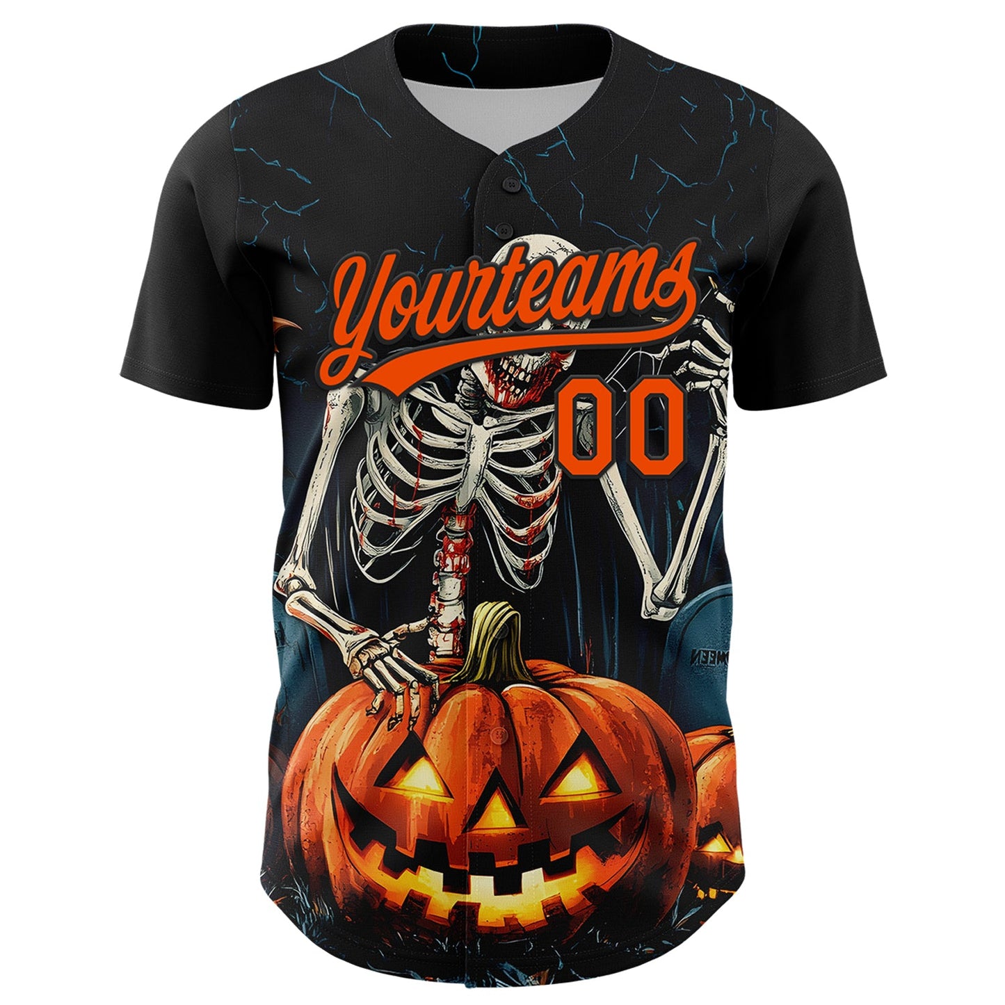Custom Black Orange 3D Halloween Authentic Baseball Jersey view 2