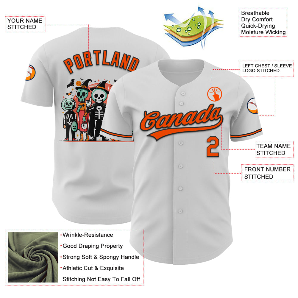 Custom White Orange-Black 3D Halloween Authentic Baseball Jersey view 3