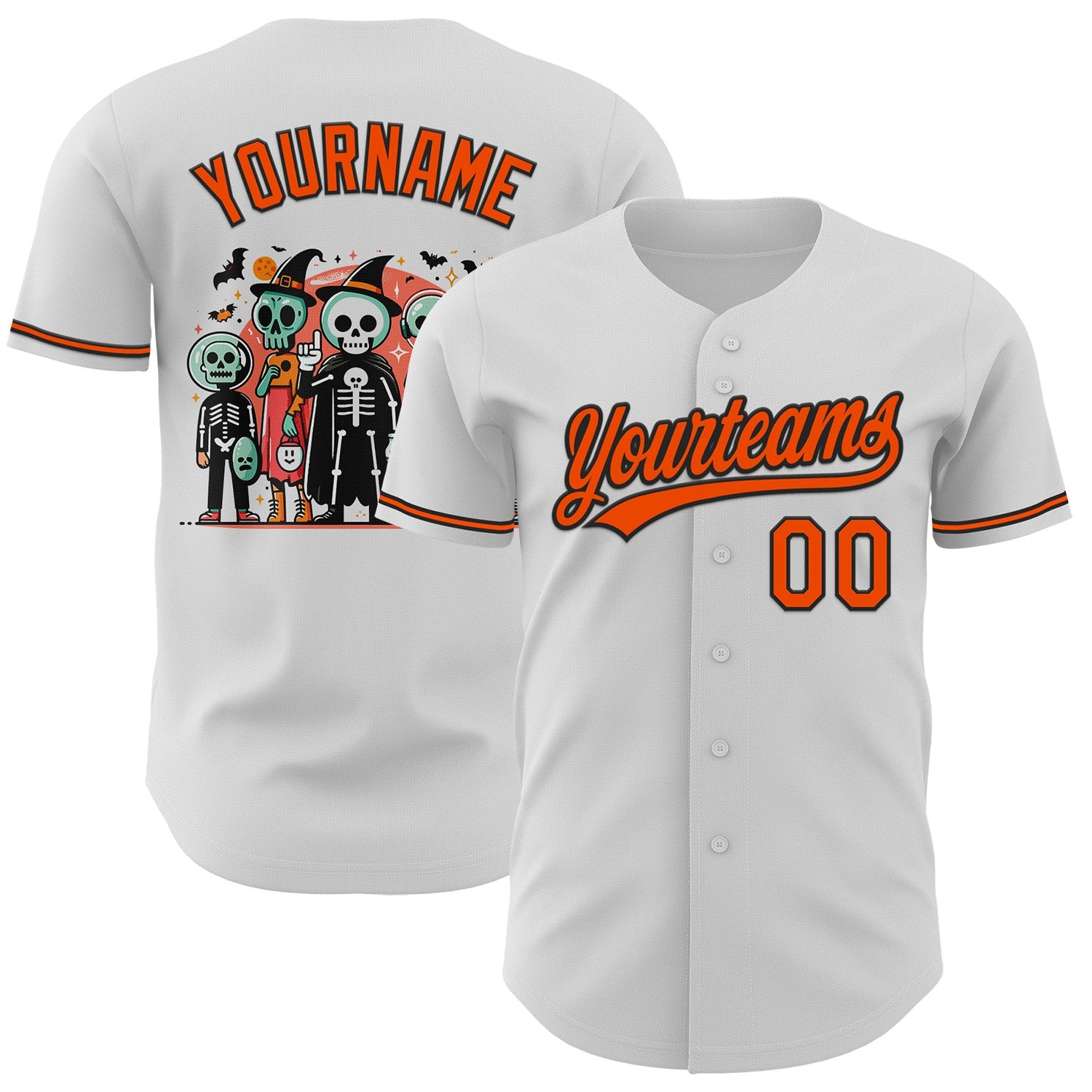 Custom White Orange-Black 3D Halloween Authentic Baseball Jersey - Main View