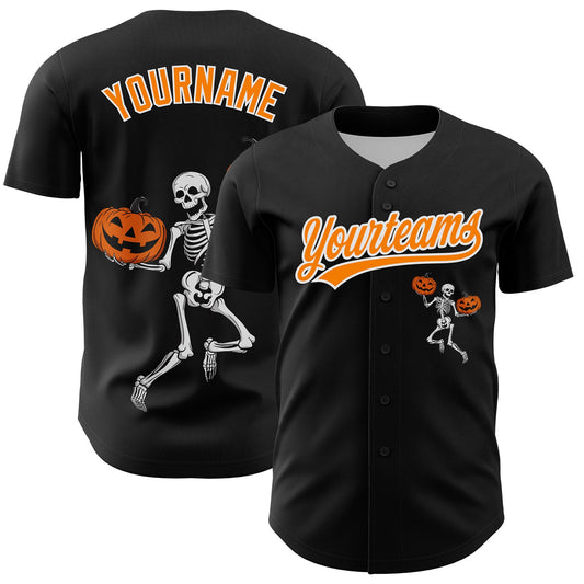 Custom Black Bay Orange-White 3D Halloween Authentic Baseball Jersey - Main View