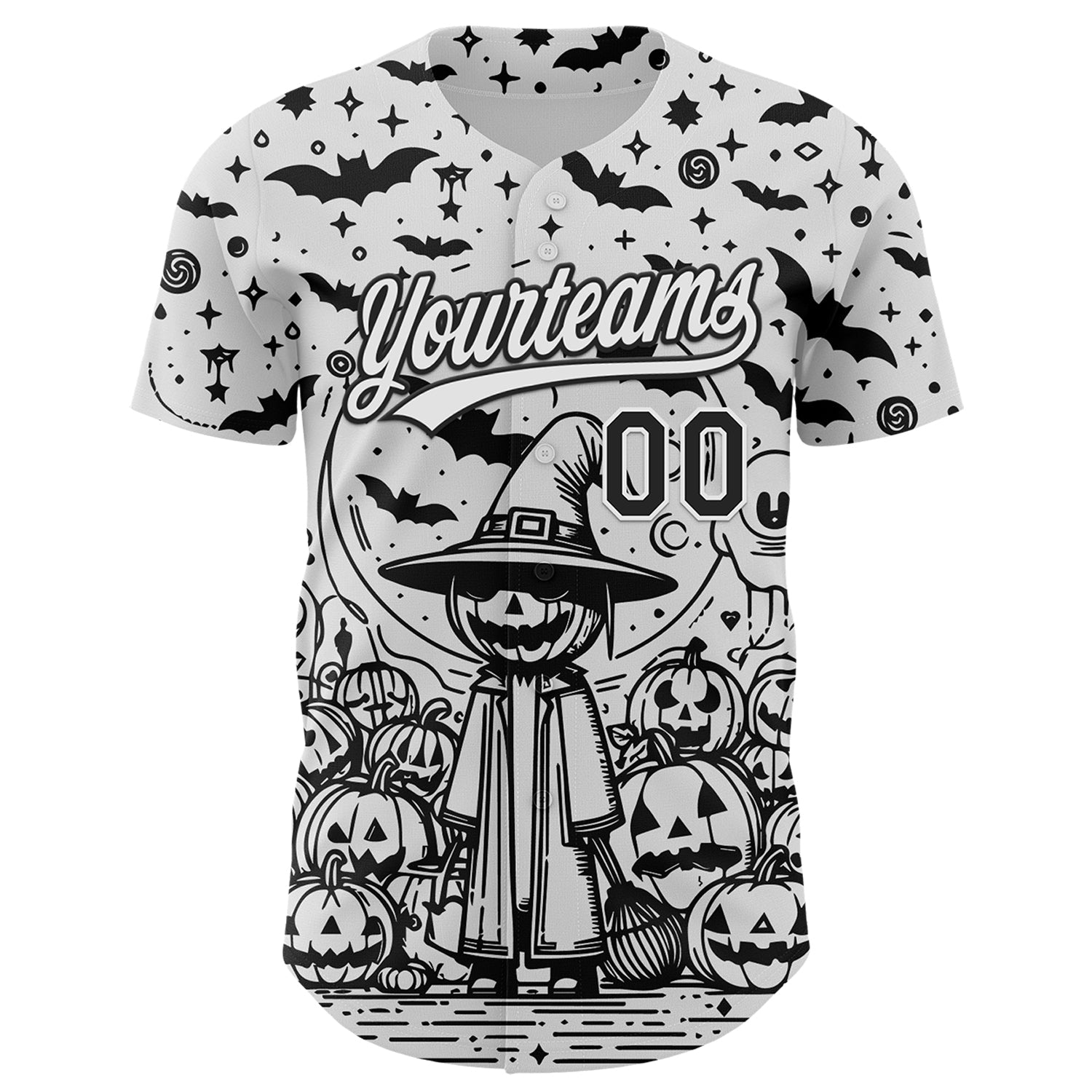 Custom White Black 3D Halloween Authentic Baseball Jersey view 2