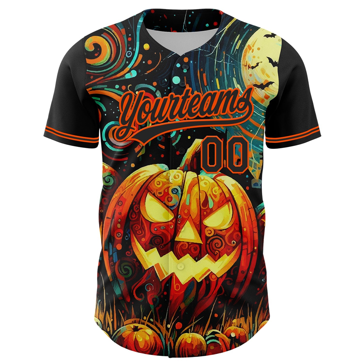 Custom Black Orange 3D Halloween Authentic Baseball Jersey view 2