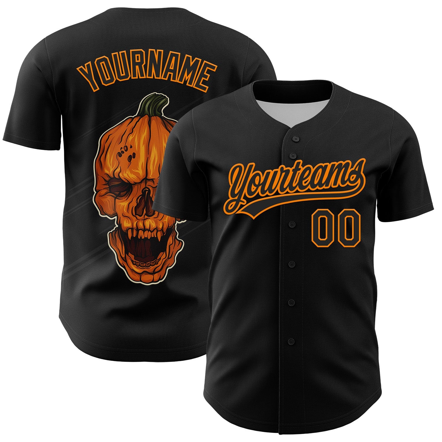 Custom Black Bay Orange 3D Halloween Authentic Baseball Jersey - Main View
