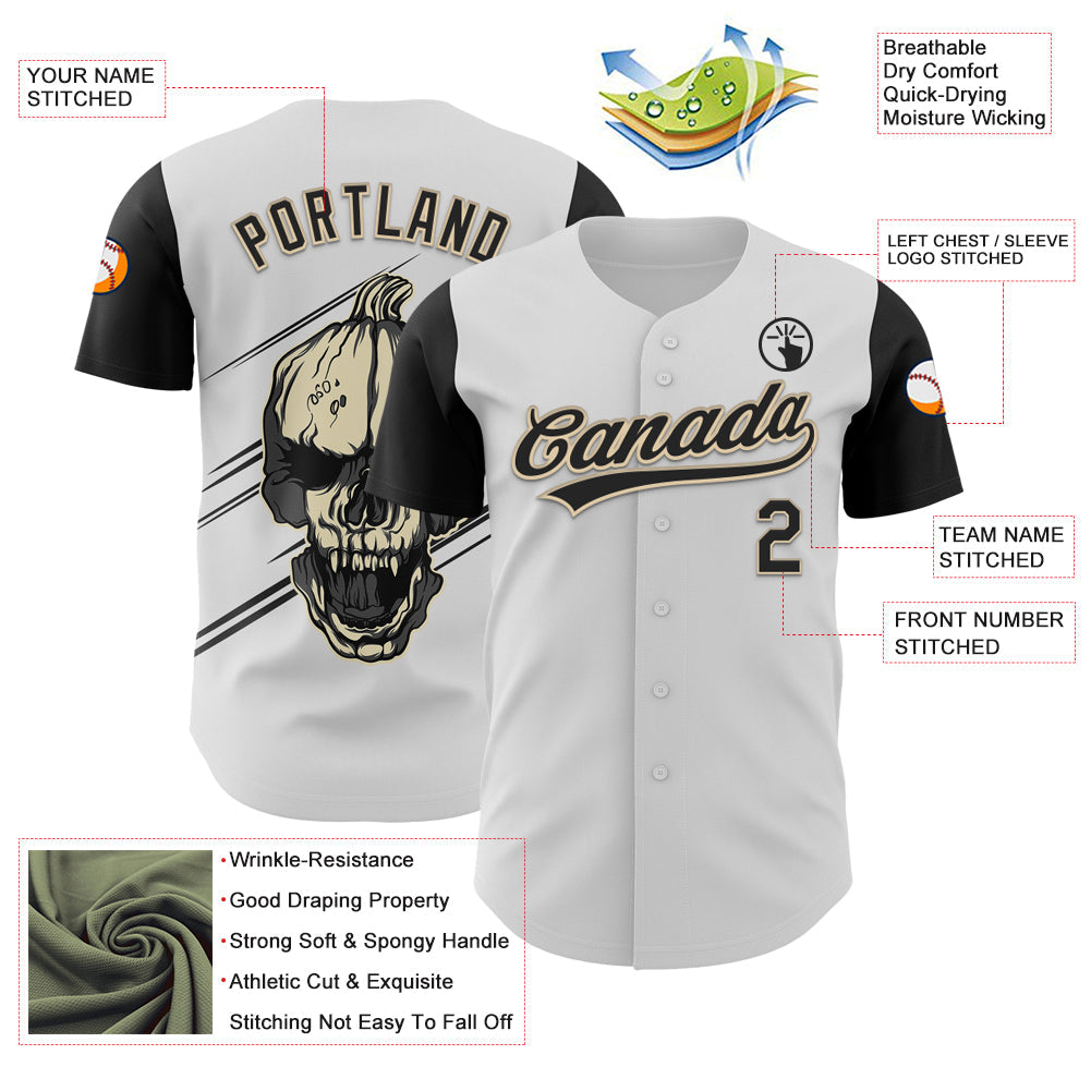 Custom White Black-City Cream 3D Halloween Authentic Baseball Jersey view 3