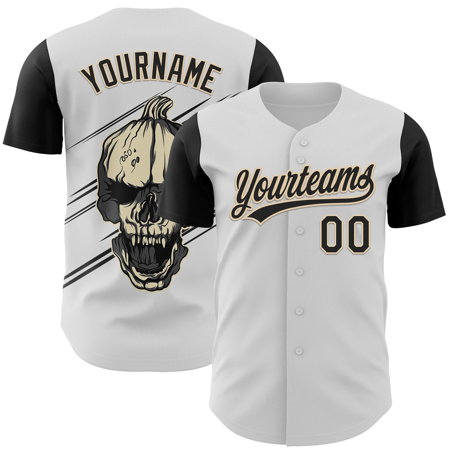 Custom White Black-City Cream 3D Halloween Authentic Baseball Jersey - Main View