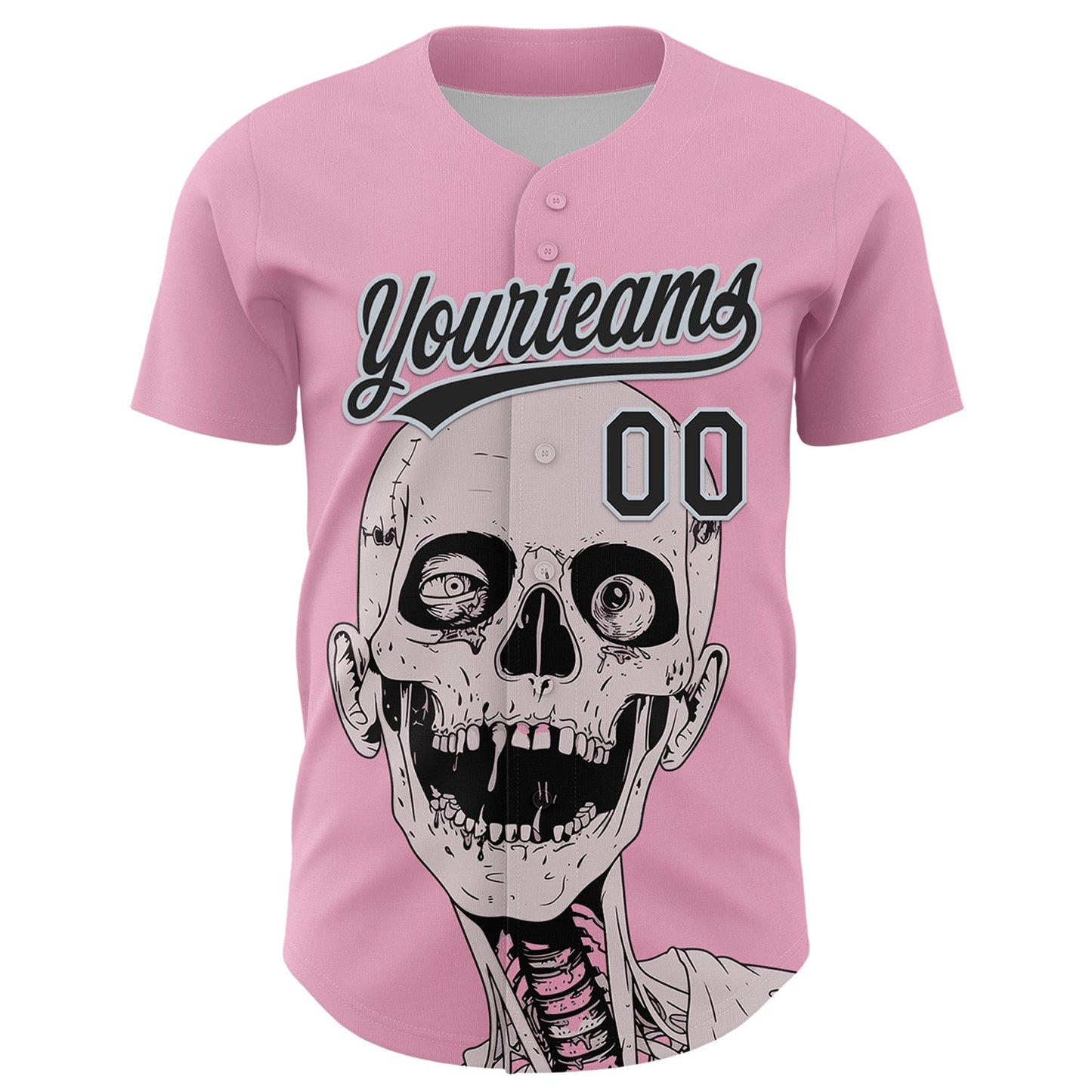 Custom Light Pink Black-Silver 3D Halloween Authentic Baseball Jersey view 2