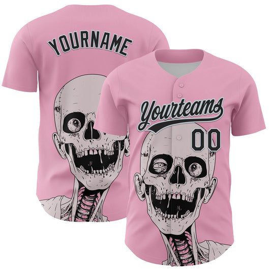 Custom Light Pink Black-Silver 3D Halloween Authentic Baseball Jersey - Main View