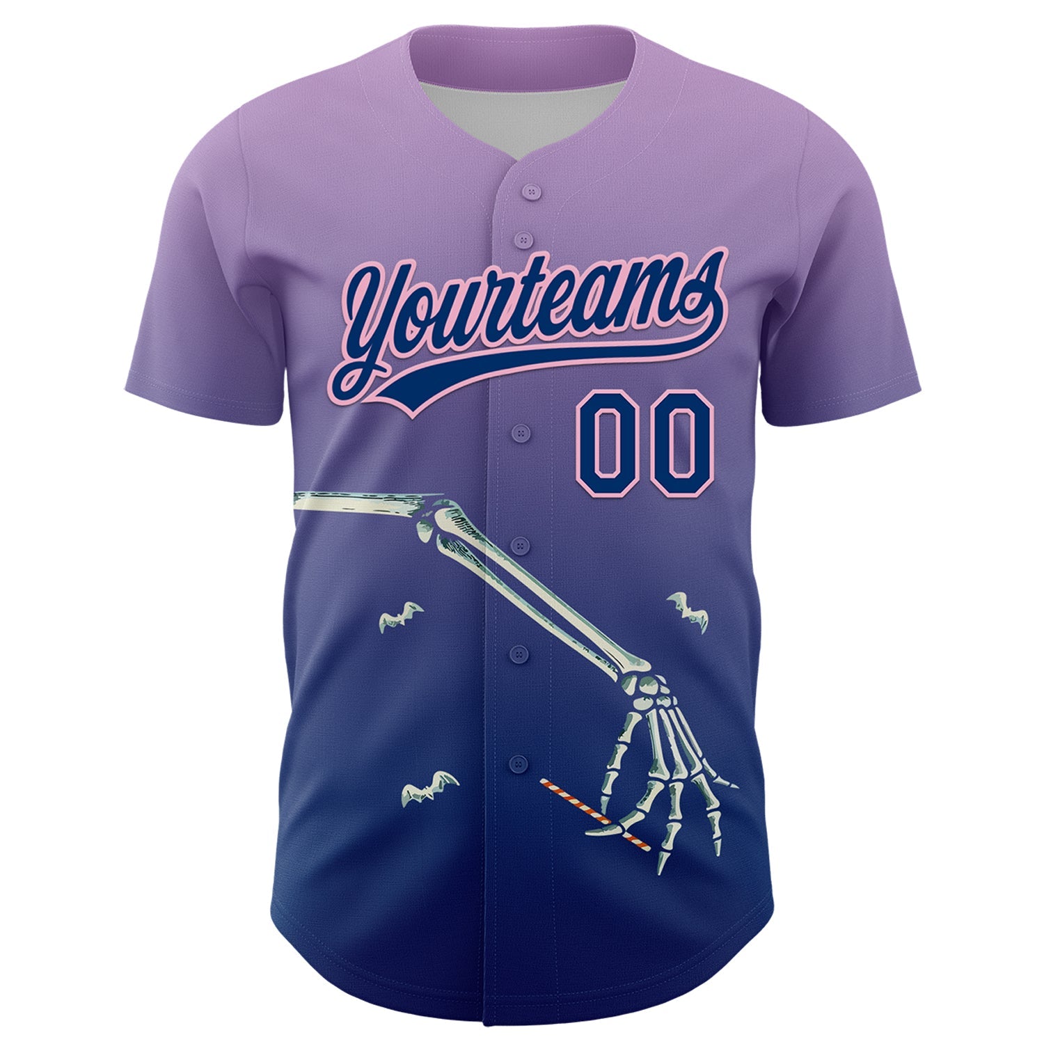 Custom Light Purple US Navy Blue-Light Pink 3D Halloween Authentic Baseball Jersey view 2