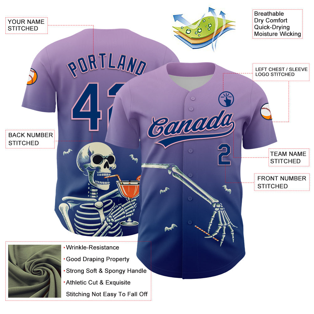 Custom Light Purple US Navy Blue-Light Pink 3D Halloween Authentic Baseball Jersey view 3
