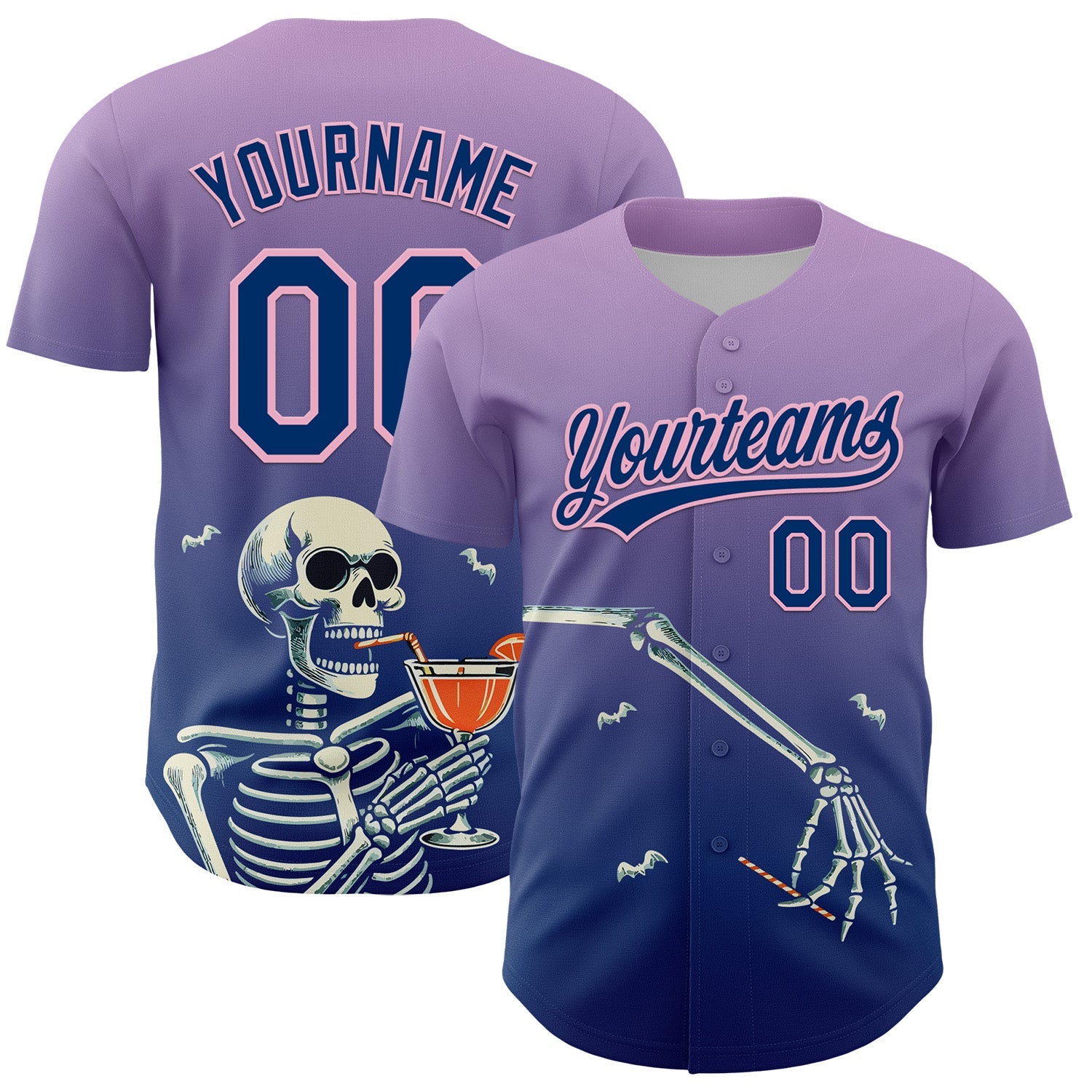 Custom Light Purple US Navy Blue-Light Pink 3D Halloween Authentic Baseball Jersey - Main View