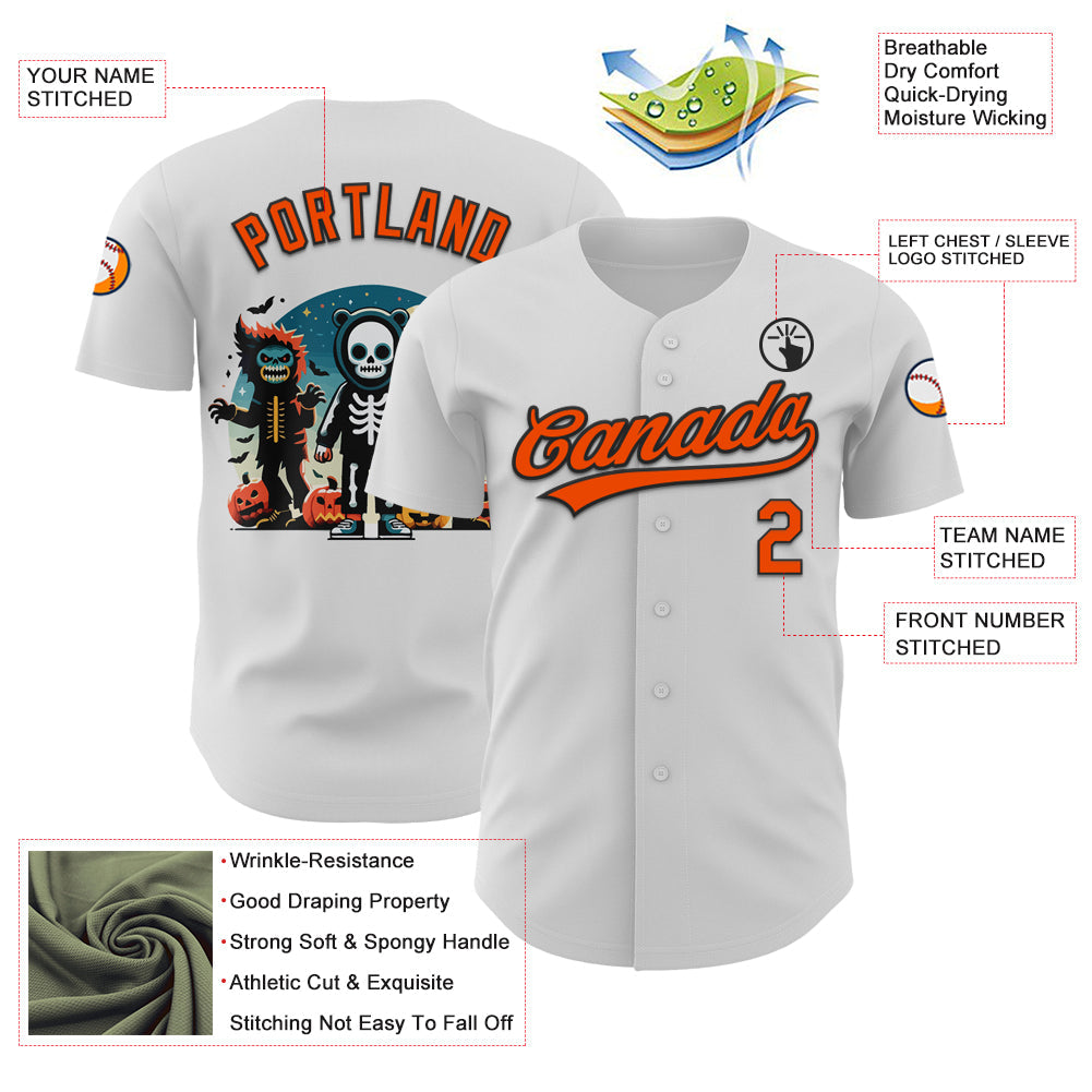 Custom White Orange-Black 3D Halloween Authentic Baseball Jersey view 3