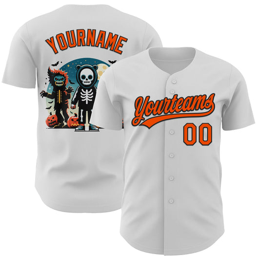 Custom White Orange-Black 3D Halloween Authentic Baseball Jersey - Main View