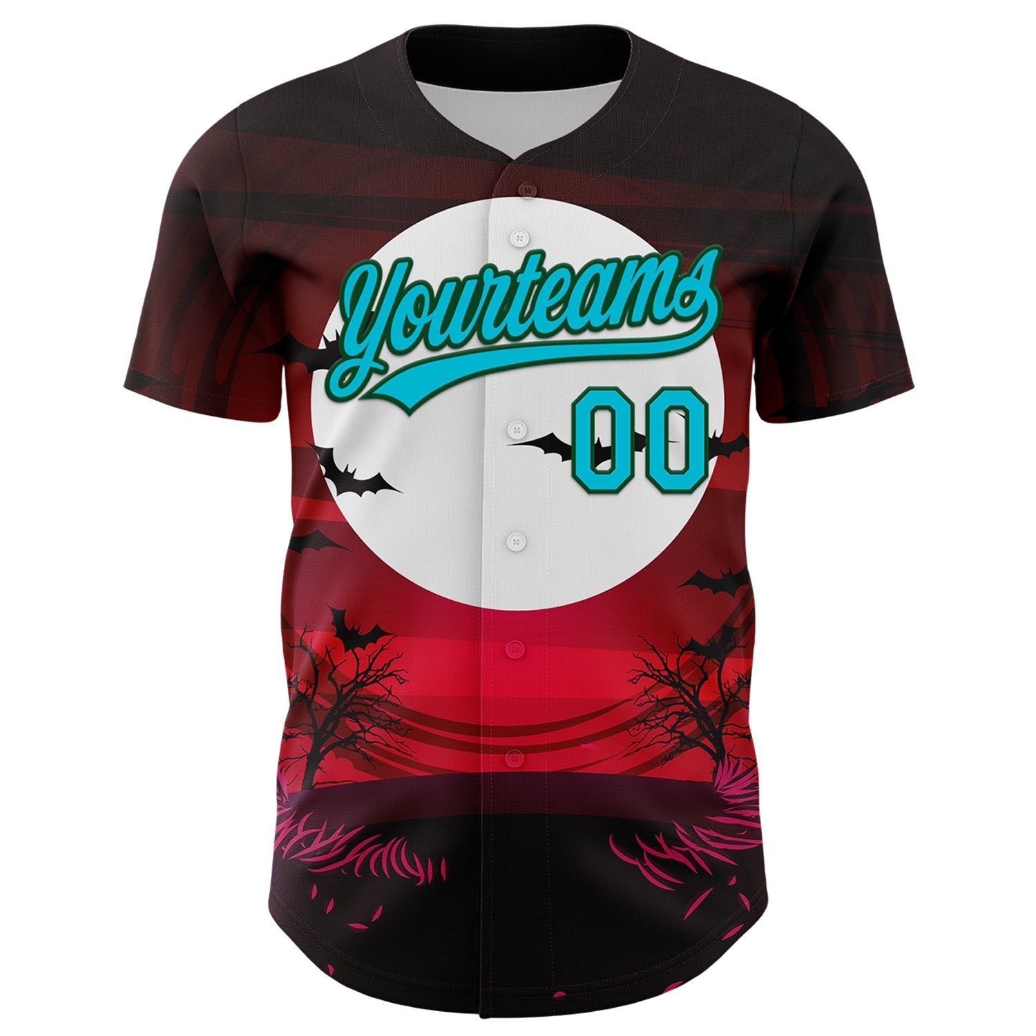 Custom Black Lakes Blue-Green 3D Halloween Authentic Baseball Jersey view 2
