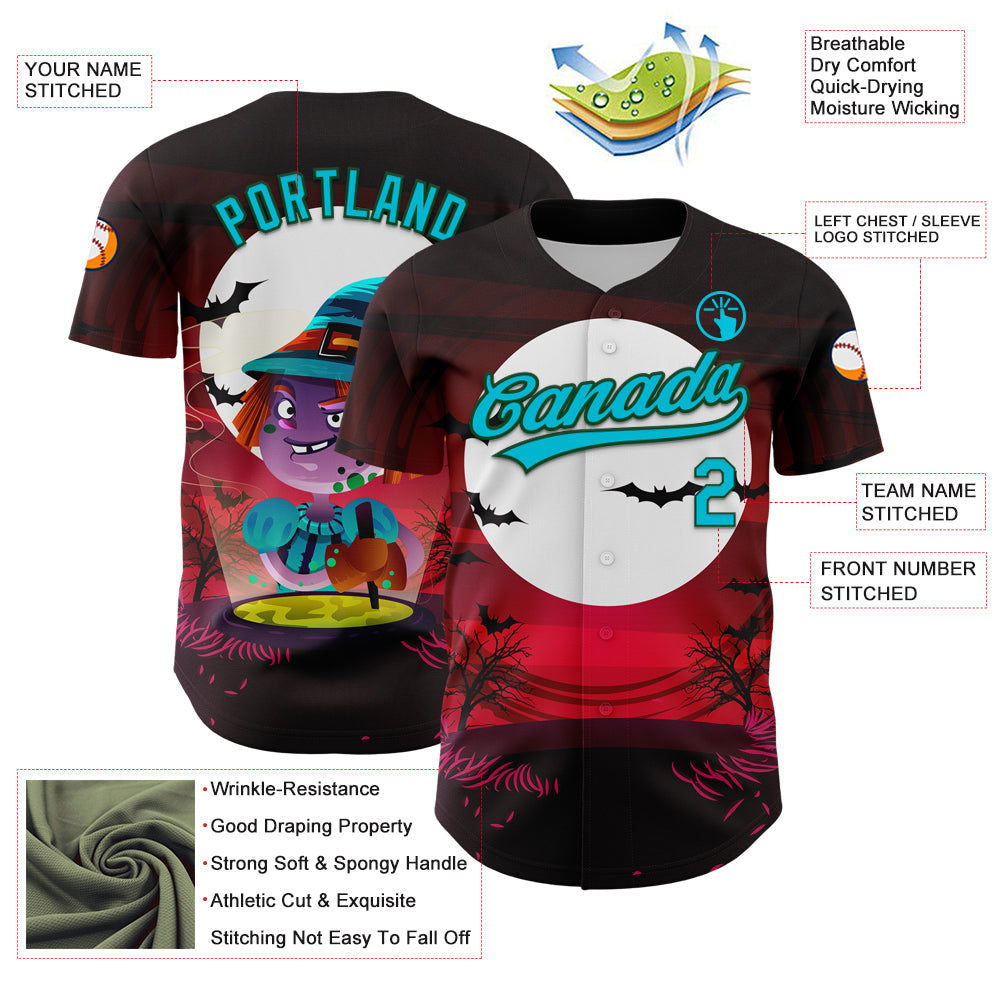 Custom Black Lakes Blue-Green 3D Halloween Authentic Baseball Jersey view 3