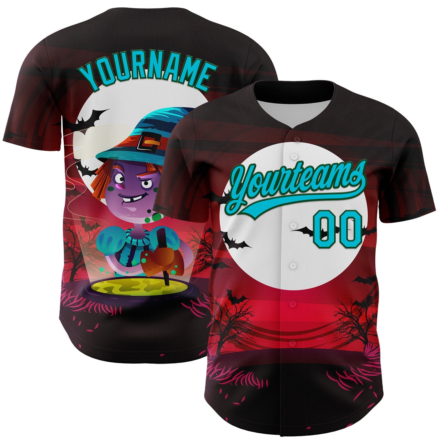 Custom Black Lakes Blue-Green 3D Halloween Authentic Baseball Jersey - Main View