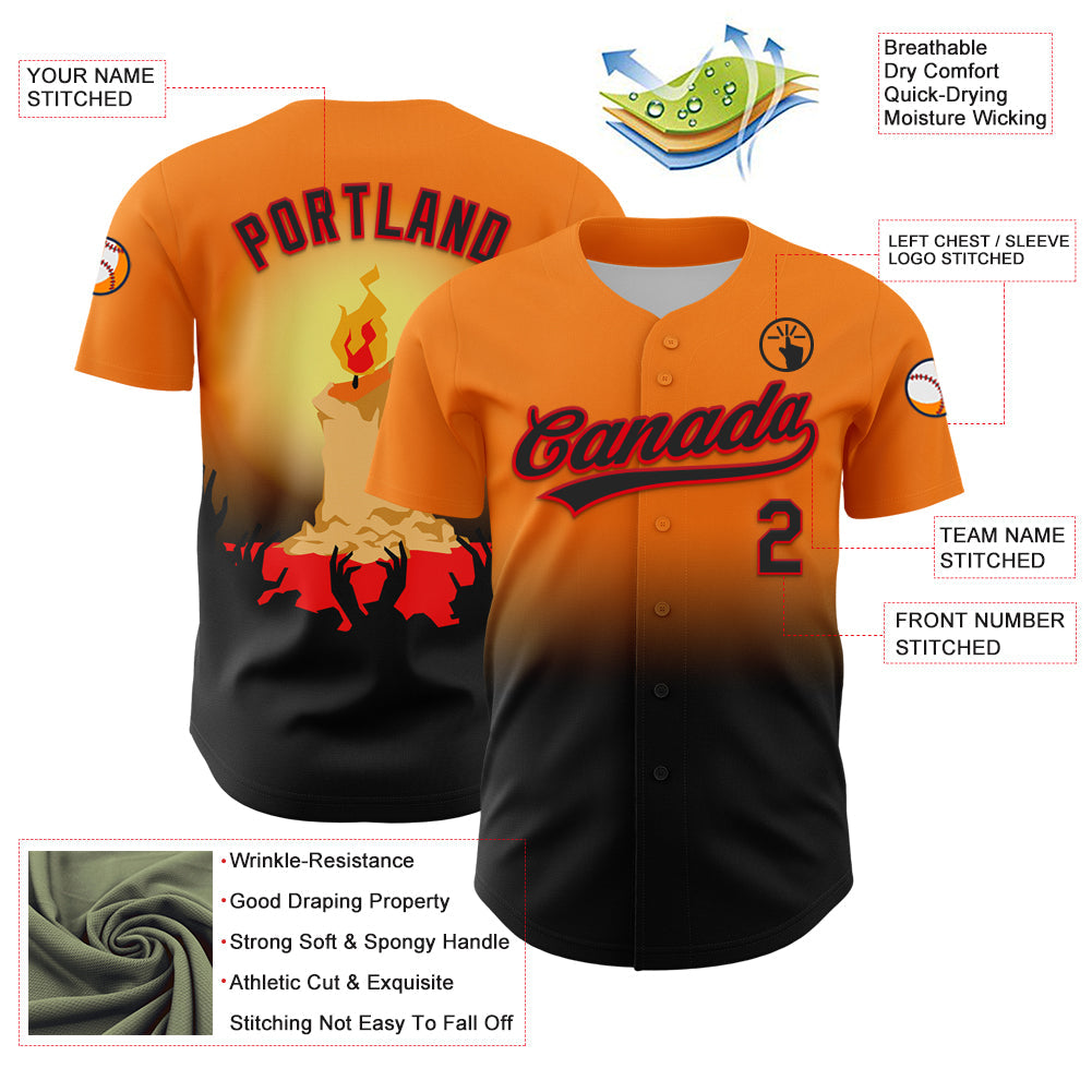 Custom Bay Orange Black-Fire Red 3D Halloween Authentic Baseball Jersey view 3