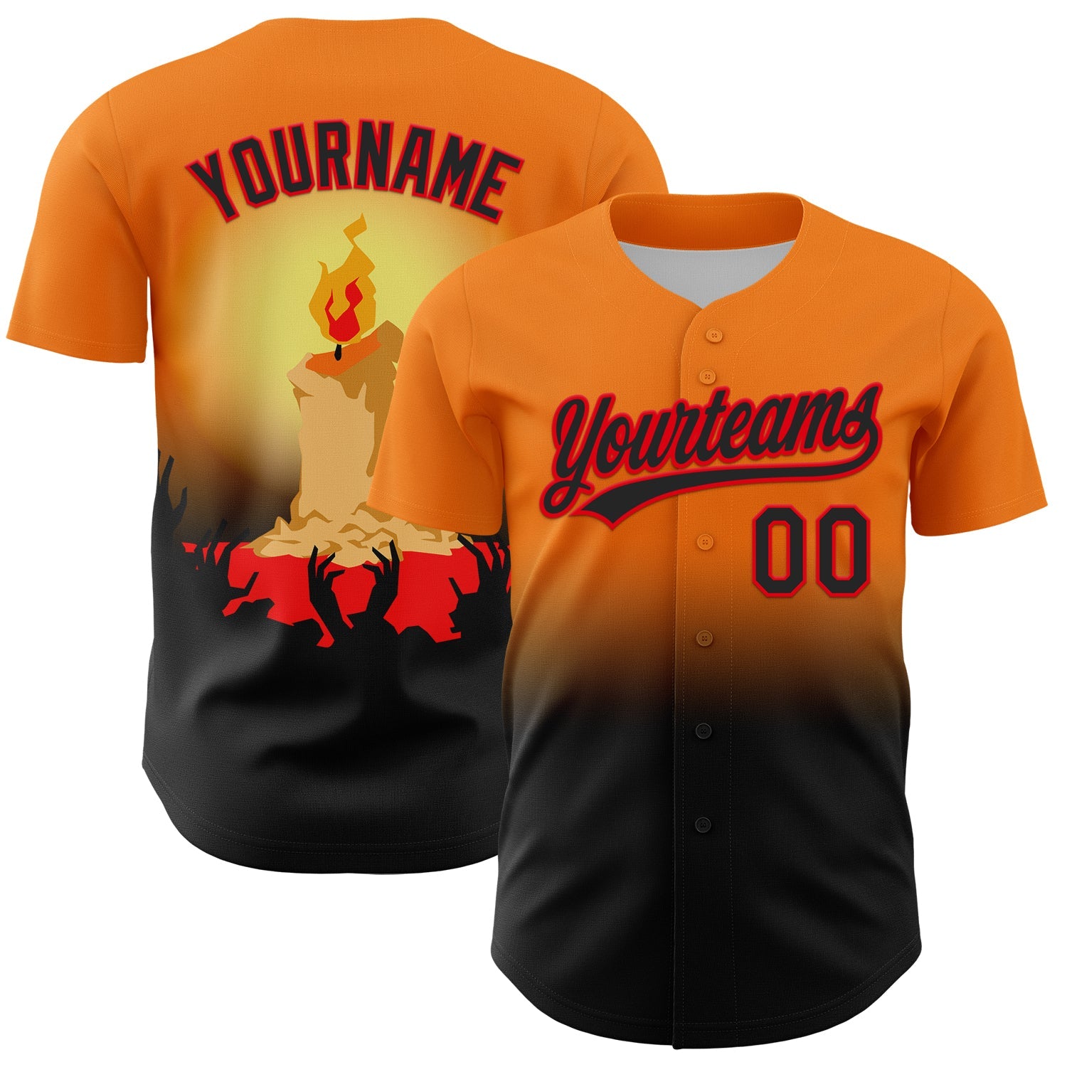 Custom Bay Orange Black-Fire Red 3D Halloween Authentic Baseball Jersey - Main View