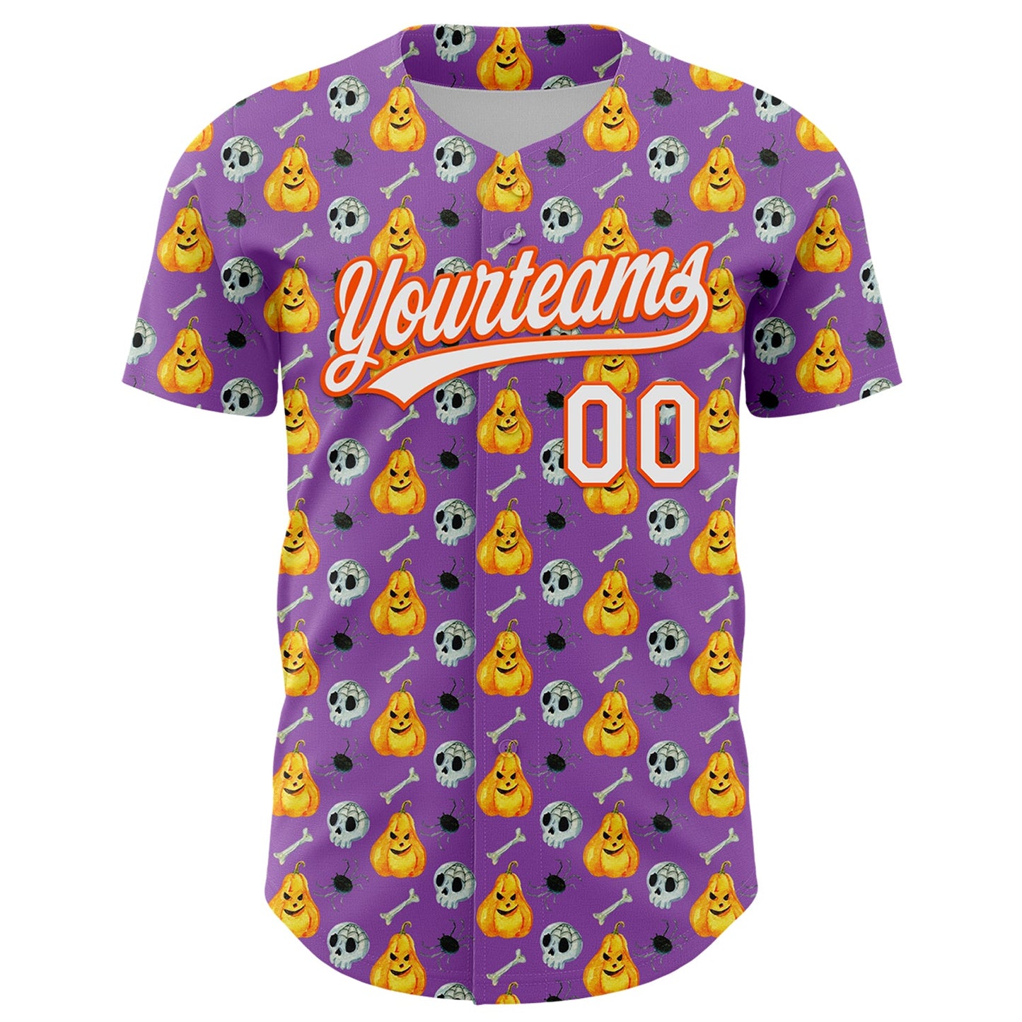 Custom Medium Purple White-Orange 3D Halloween Authentic Baseball Jersey view 2