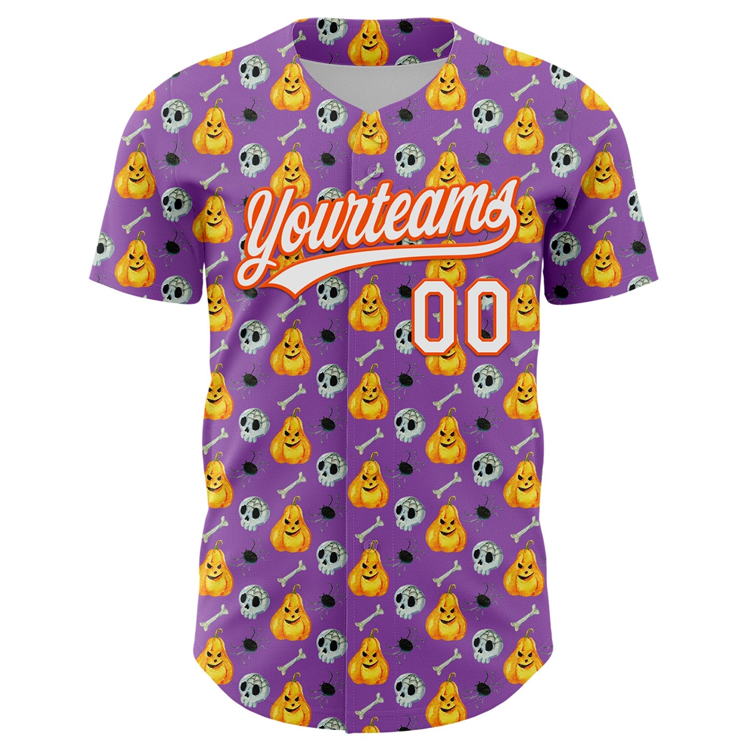 Custom Medium Purple White-Orange 3D Halloween Authentic Baseball Jersey view 2
