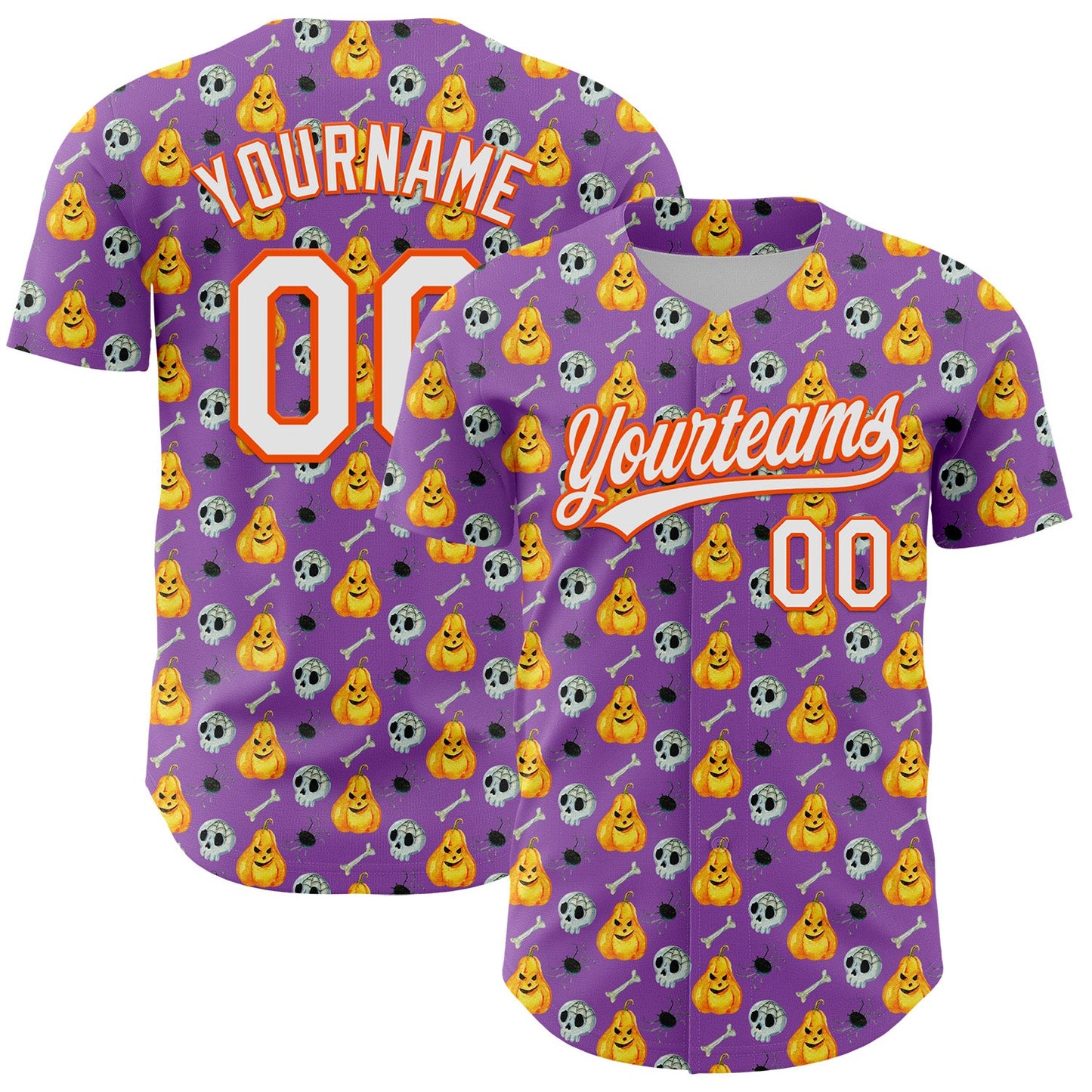 Custom Medium Purple White-Orange 3D Halloween Authentic Baseball Jersey - Main View
