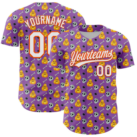 Custom Medium Purple White-Orange 3D Halloween Authentic Baseball Jersey - Main View