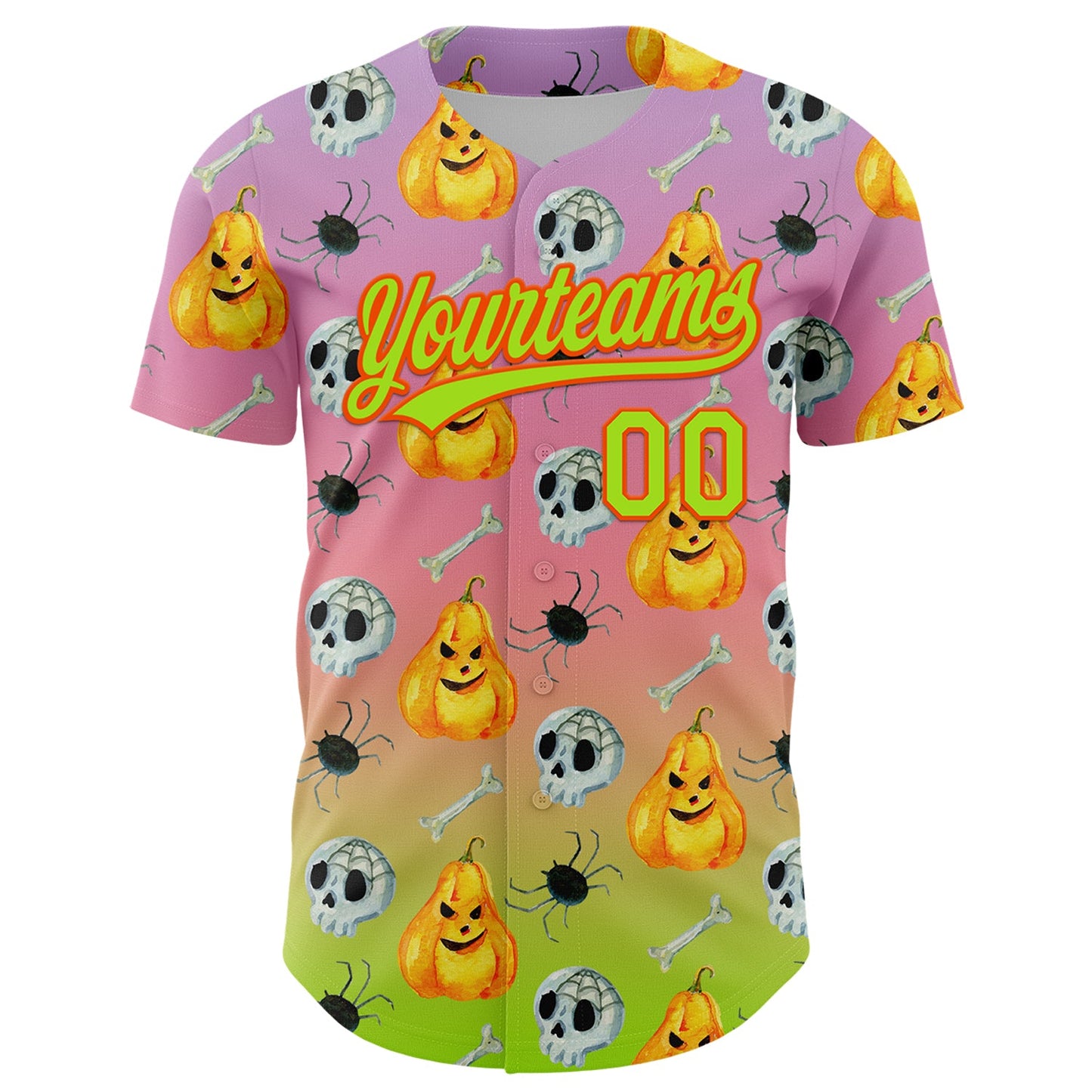 Custom Light Purple Neon Green Light Pink-Orange 3D Halloween Authentic Fade Baseball Jersey view 2