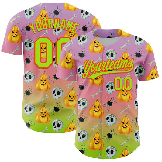 Custom Light Purple Neon Green Light Pink-Orange 3D Halloween Authentic Fade Baseball Jersey - Main View