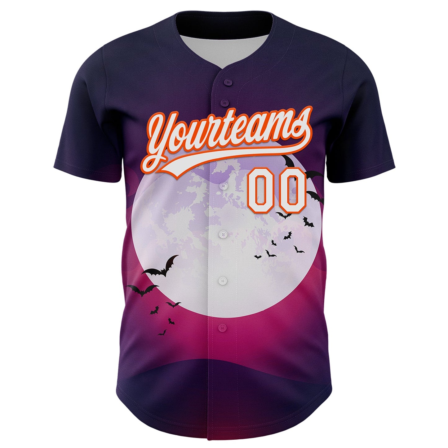 Custom Purple White-Orange 3D Halloween Authentic Baseball Jersey view 2