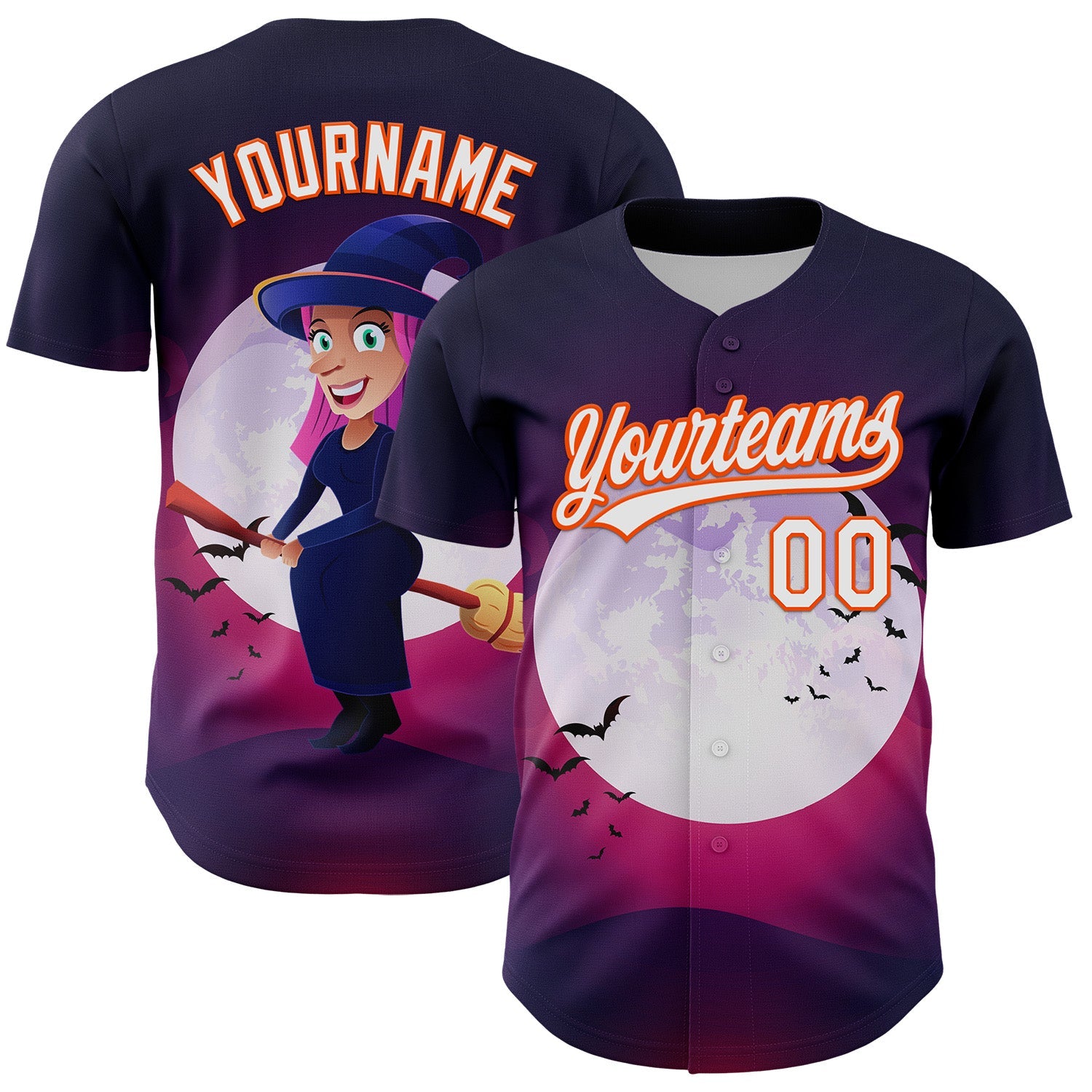 Custom Purple White-Orange 3D Halloween Authentic Baseball Jersey - Main View