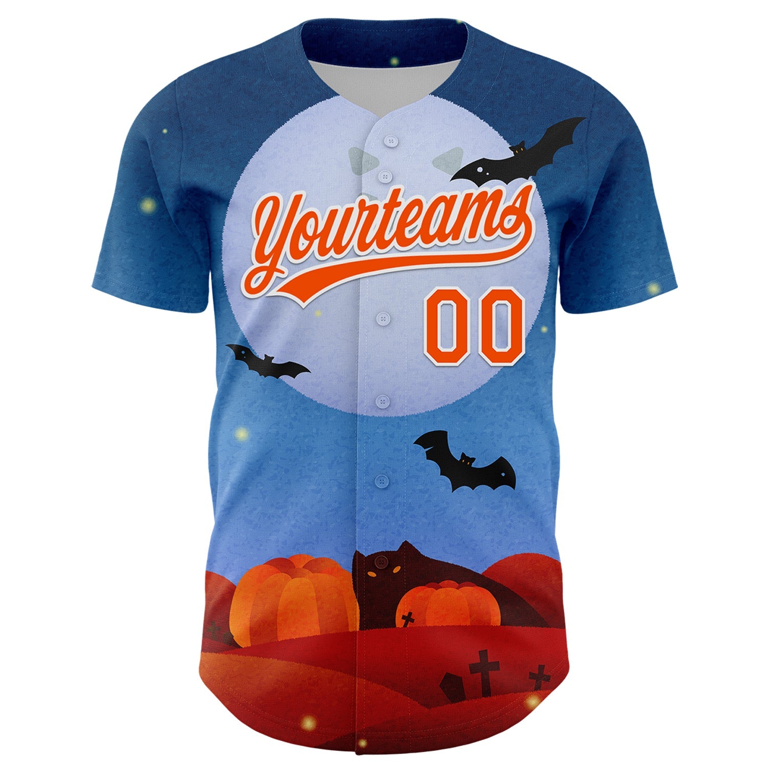 Custom Blue Orange-White 3D Halloween Authentic Baseball Jersey view 2