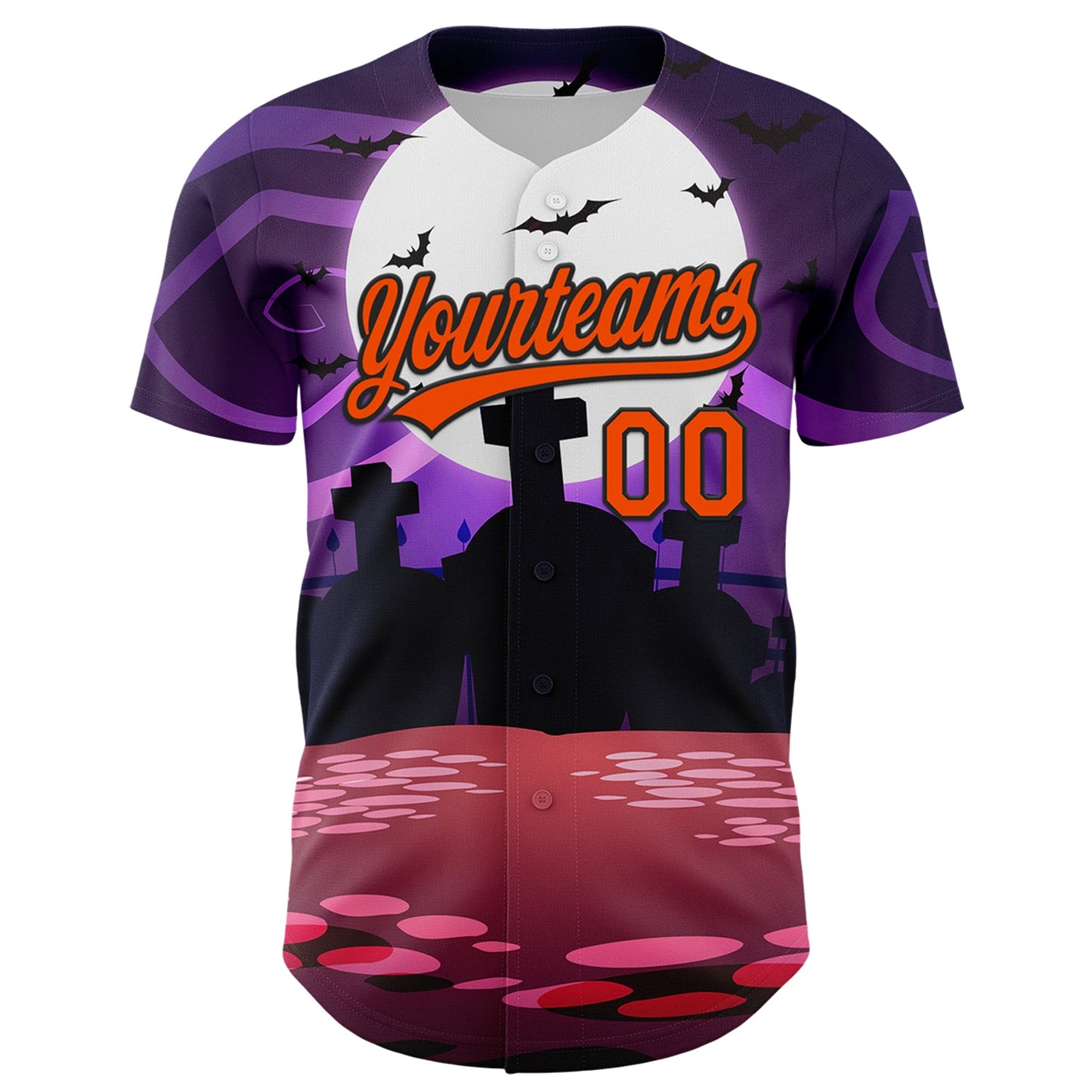 Custom Purple Orange-Black 3D Halloween Authentic Baseball Jersey view 2