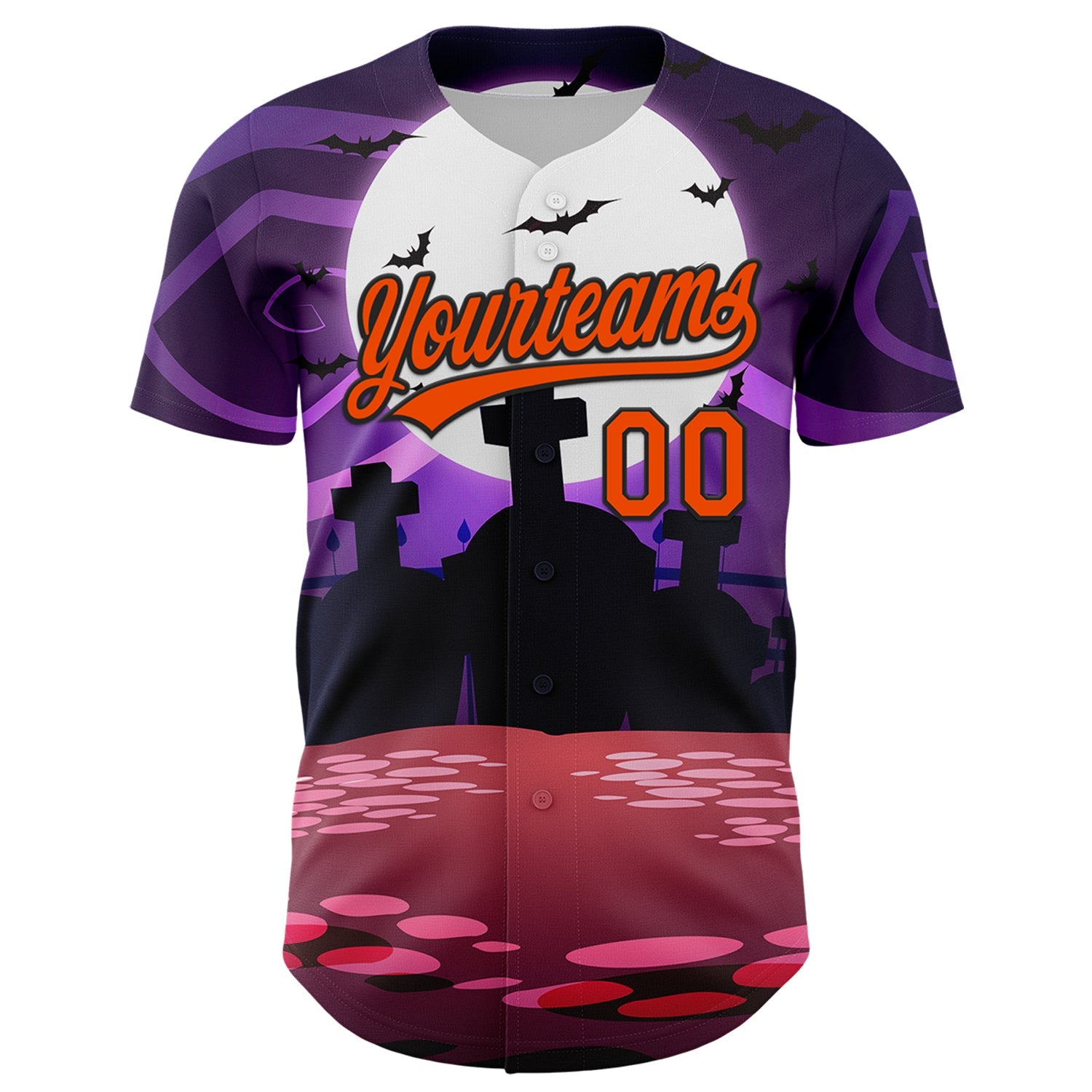 Custom Purple Orange-Black 3D Halloween Authentic Baseball Jersey view 2