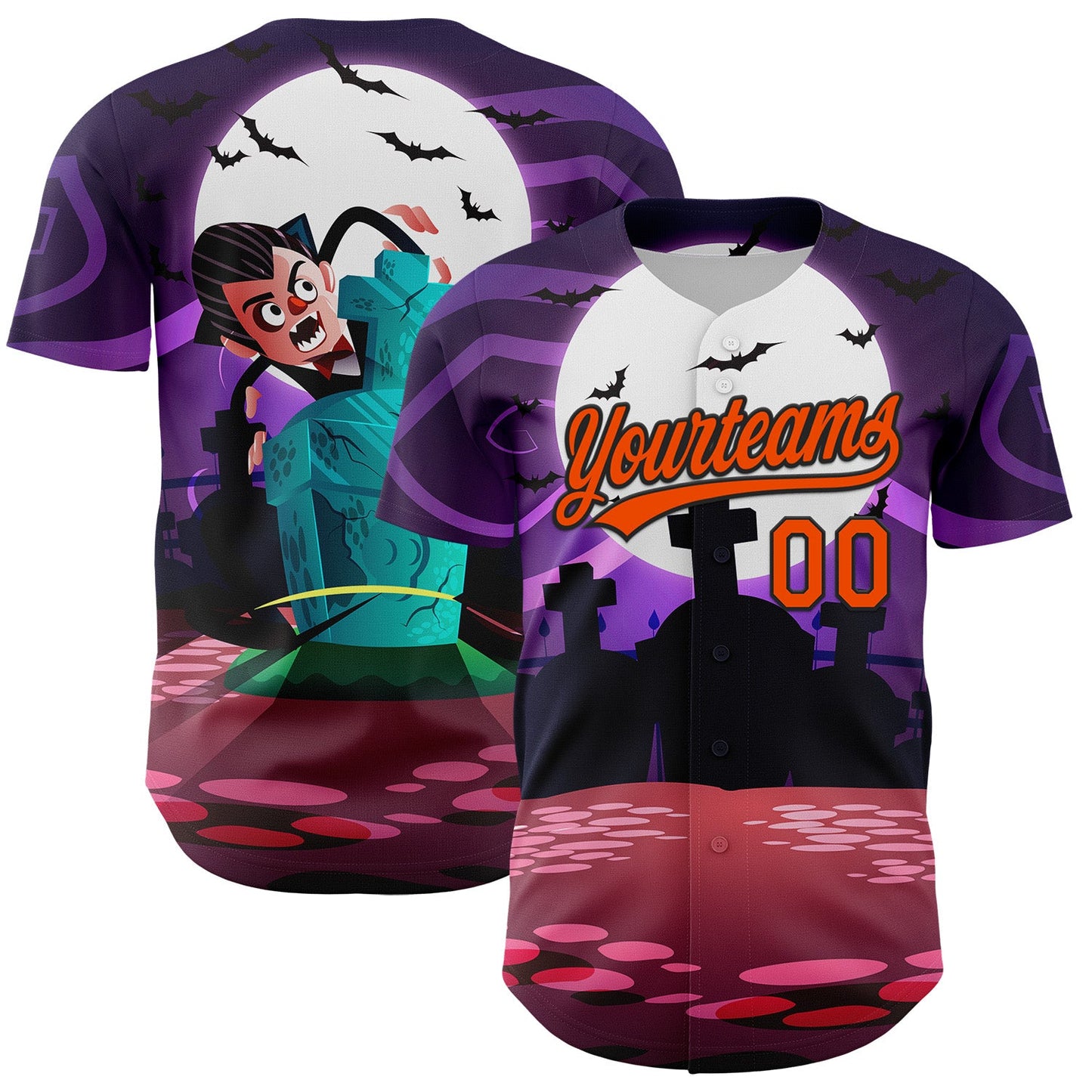 Custom Purple Orange-Black 3D Halloween Authentic Baseball Jersey - Main View
