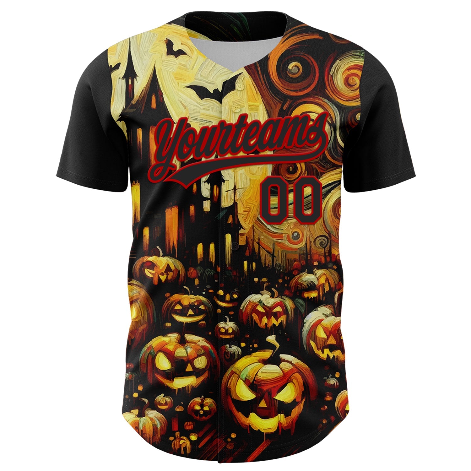 Custom Black Red 3D Halloween Authentic Baseball Jersey view 2